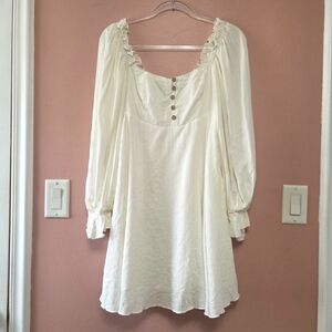 LULU'S White Babydoll Long Sleeve Mini Dress Small